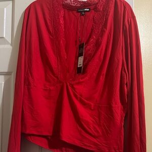 Fashion Nova Scarlet Lace V-Neck Blouse